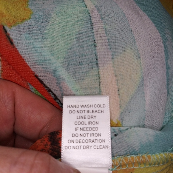 Melissa Paige Orange, Green/Blue Tropical Floral Beaded Tunic Top Swimsuit Cover - Picture 8 of 9